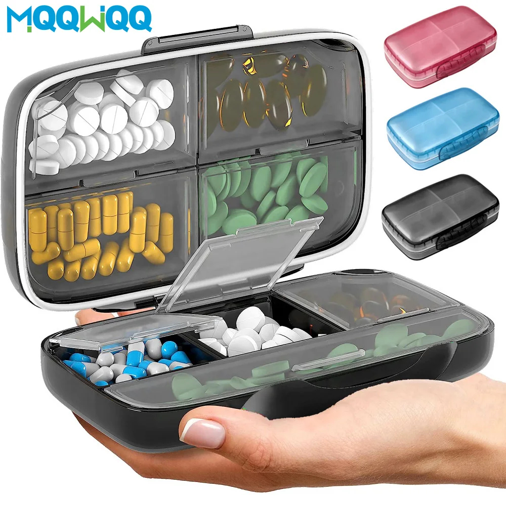 

1PC Moisture Proof Pill Organizer Pill Box Large Pill Dispenser Home Supplement Holder Portable Vitamin Jumbo Size 8 Compartment