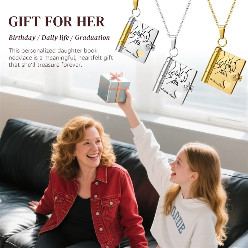 Personalized Book Necklace for Women Custom Engraved Name Necklace Openable Multi Layer Book Jewelry with 6 Pages of Engraved In - view 6