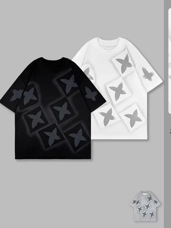 

Повседневная мужская футболка с круглым вырезом и принтом в стиле тай-дай в китайском стиле, летняя, с охлаждающим эффектом, модная, с рукавом до локтя