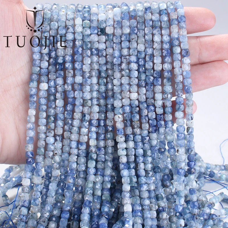 Perles carrées en pierre naturelle de kyanite facettée 4x4mm, perles de préhnite rose opale 4mm, perles de pierres précieuses en vrac pour la fabrication de bracelets et de colliers