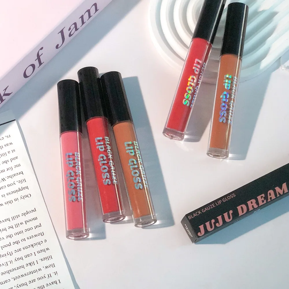 3-Color Black Gauze Lip Gloss - Shiny Glitter Lip Gloss, Long-Lasting Moisturizing Lip Gloss (Brown/Pink/Red) for Lips