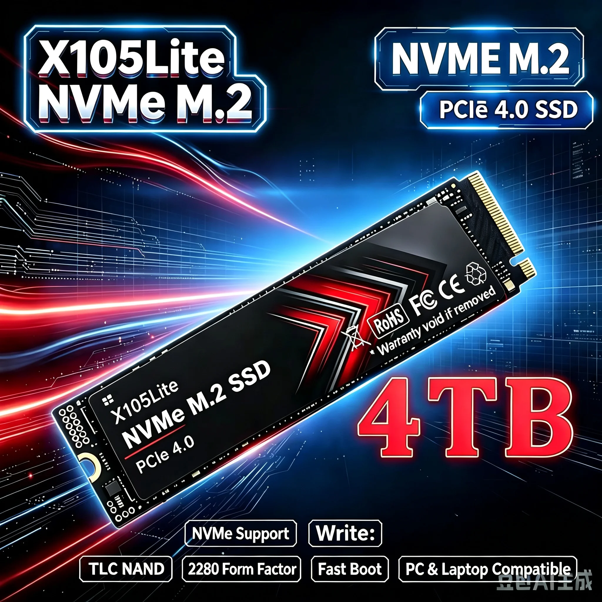X105Lite M.2 NVMe SSD 1TB High Speed Transmission NAND Internal SSD, Compatible with Ultrabooks, Tablets & Desktop PC