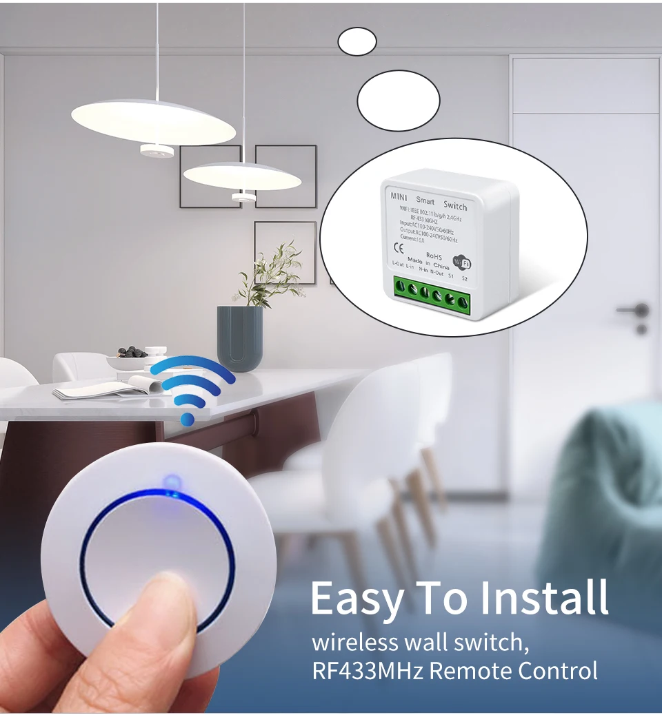 Tuya WiFi Smart Licht Schalter 16A 433MHz Drahtlose Fernbedienung Relais Controller Sprachsteuerung Funktioniert Mit Alexa Google Hause – Detail 2