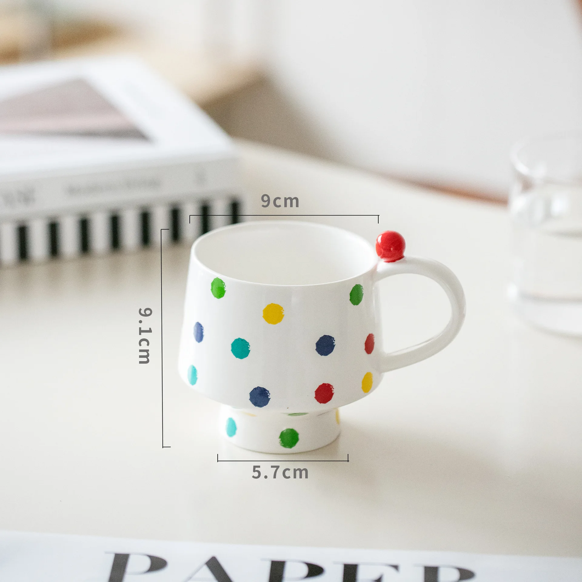 Colorful Polka Dot Mug Niche Creative Coffee Cup Ceramic Coffee Mug Cup Black White Cute Drinking Mug with Lovely Red Beaded Dec