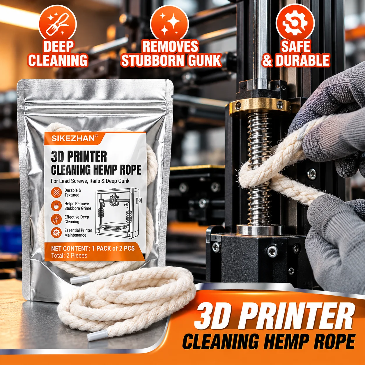 3D Printer Cleaning Hemp Rope Cleans Lead Screws Rails for Creality Anycubic Bambu Lab Printers Maintenance Care Equipment Tools