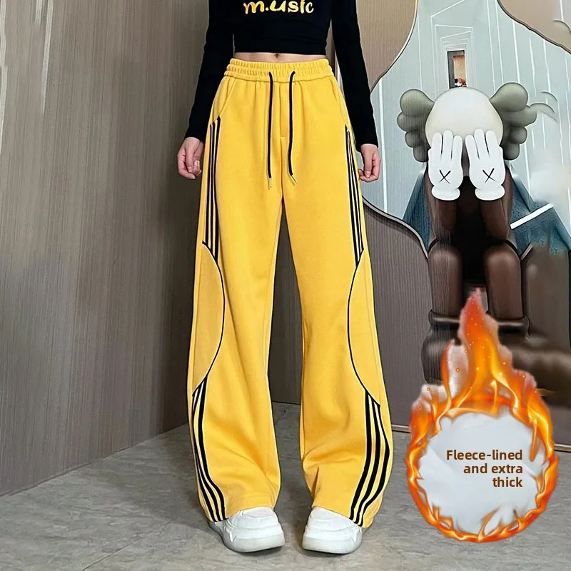 Thiened Fce 여성 스포츠 팬츠 하이웨이스트 스트레이트 레그 캐주얼 쿨 디자인 가을 겨울 2024 컬러 블록 레저 스웨트팬츠