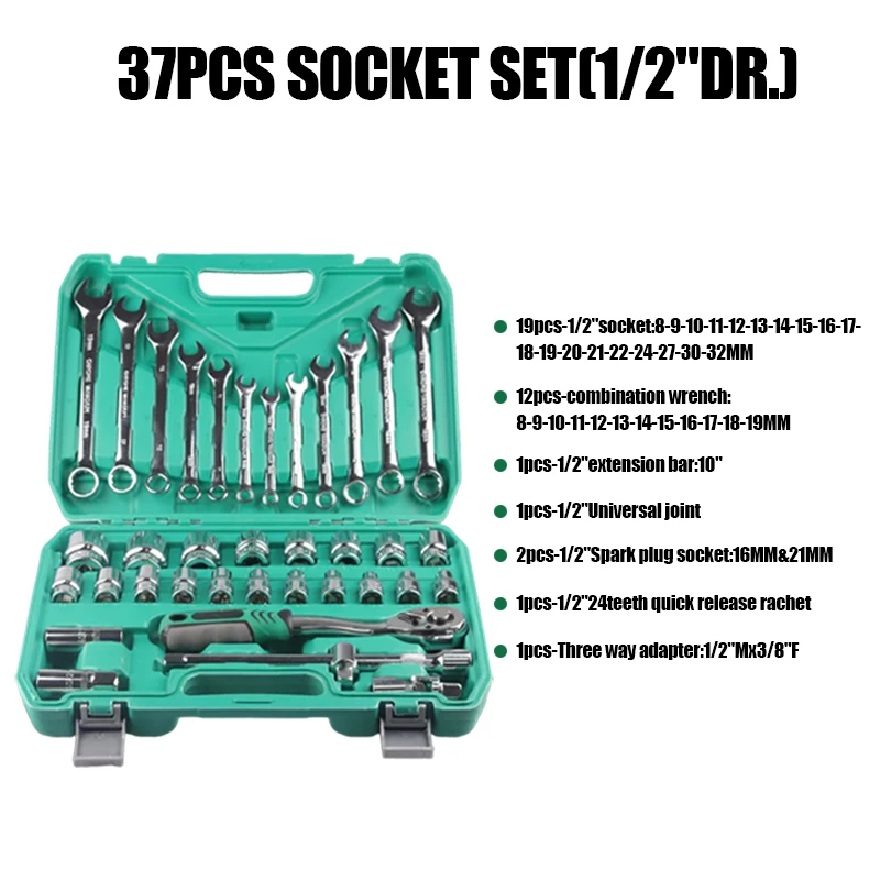 

LYUWO Professional repair wrenches motorcycle 37-piece ratchet wrench set with wrenches Ratchet & Spanner Set with Sockets