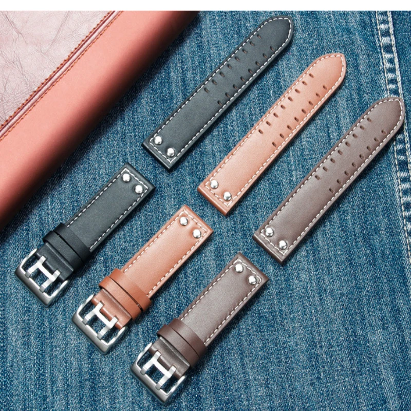 20 22 مللي متر حزام ساعة من الجلد الطبيعي لهاميلتون كاكي مجال الطيران البحرية H70595593 H77616533 حزام الساعات الرجال معصمه هدفين