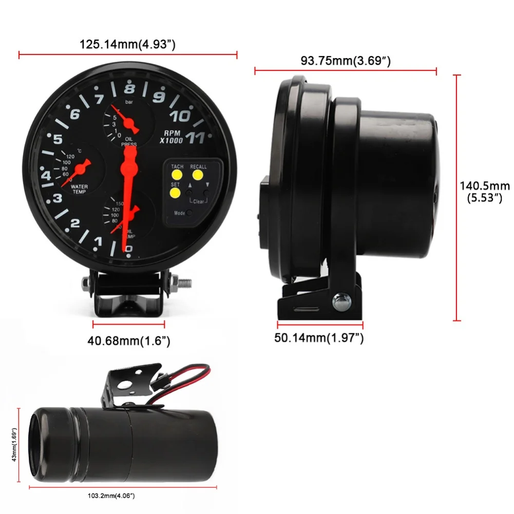 For 4 6 8 Cylinder Engines Oil Pressure Gauge Car Tachometer Car Health Management Gauge Water Temp 40 120 C Oil Temp 50 150 C
