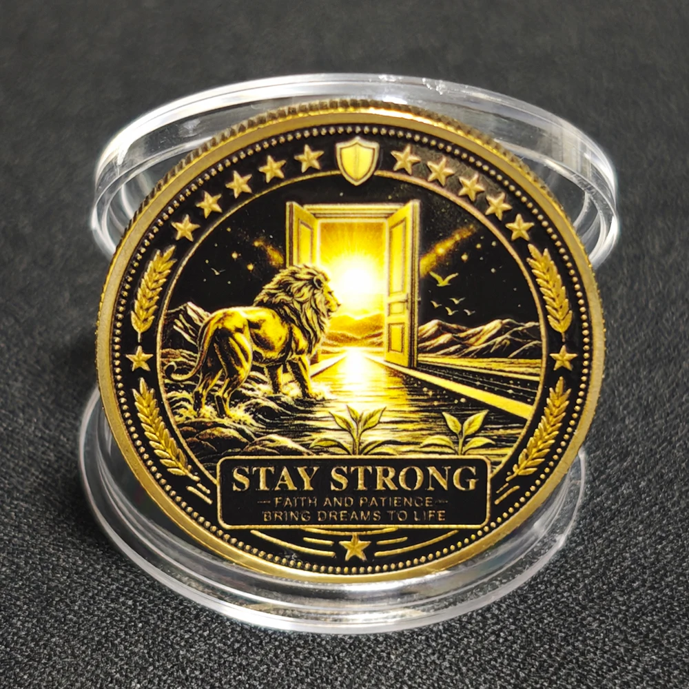 Hot Black Gold Lion Motivational Medal Badge Inspirational Challenge Collectible Ornament Stay Strong Faith Quote Keepsake Gift