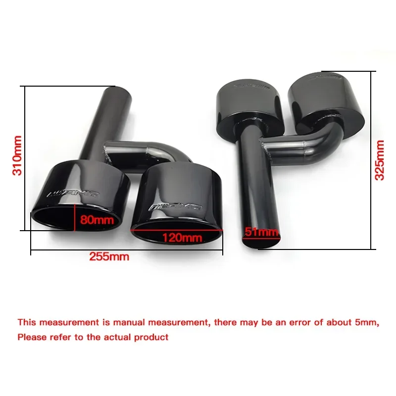 1 pair Black coated Stainless Steel h type Oval dual Exhaust Muffler Tip For BENZ C-Class AMG W204 modify car tailtips
