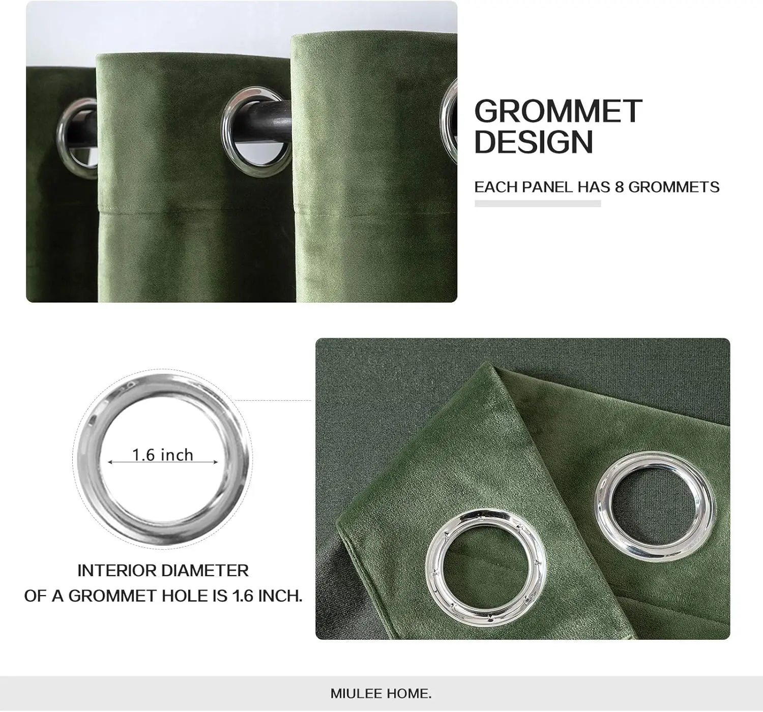 Velvet Curtains Olive Green Elegant Grommet Curtains Thermal Insulated Soundproof Room Darkening Curtains