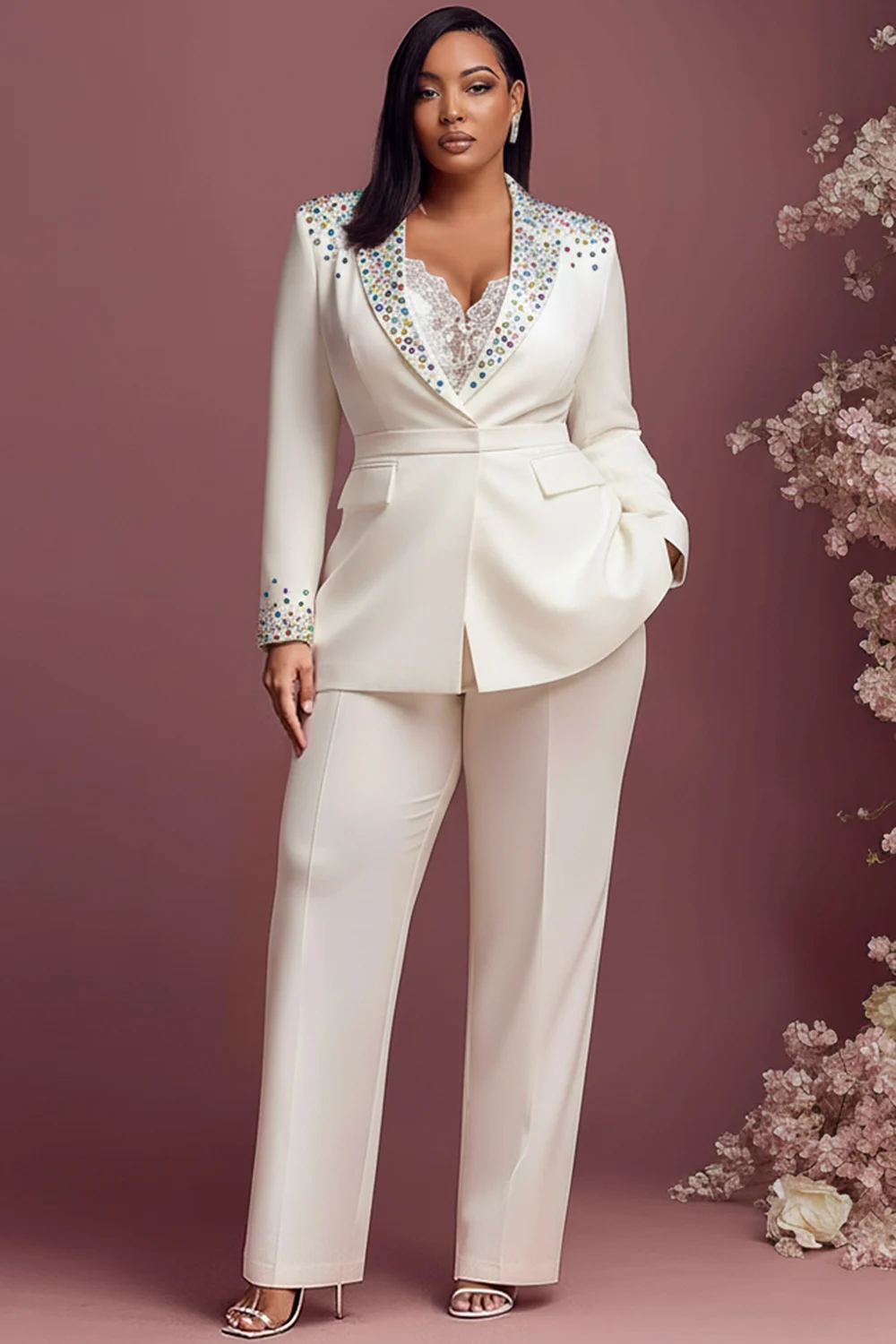 

Autumn New Women's Embellished Crew Neck Black Long Sleeve Jumpsuits Brightly Sequin Jumpsuit