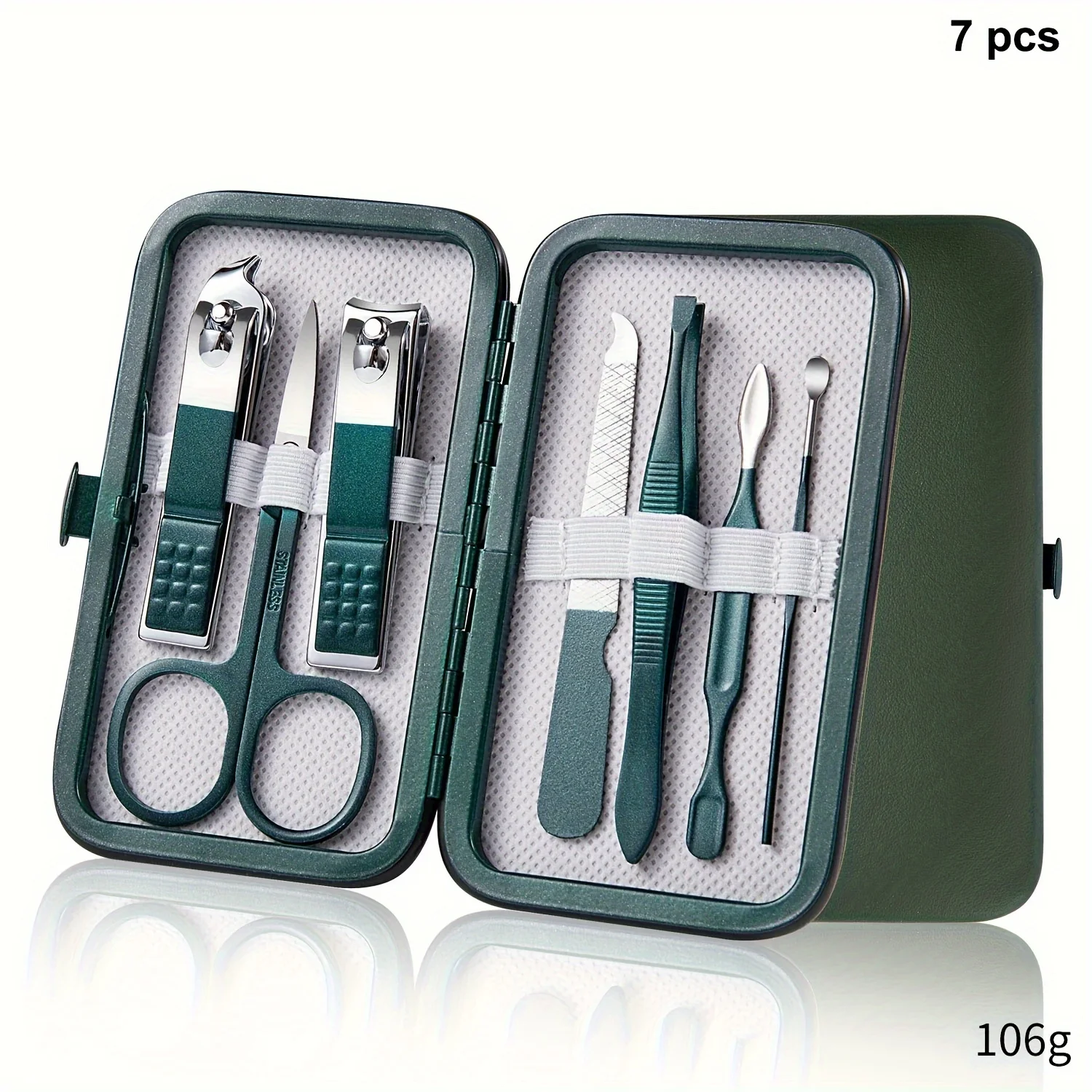 

7 pcs Spring Green Stainless Steel Nail Clippers Set Grooming Tool Set With Portable Case Manicure Art Tools Gift For Woman