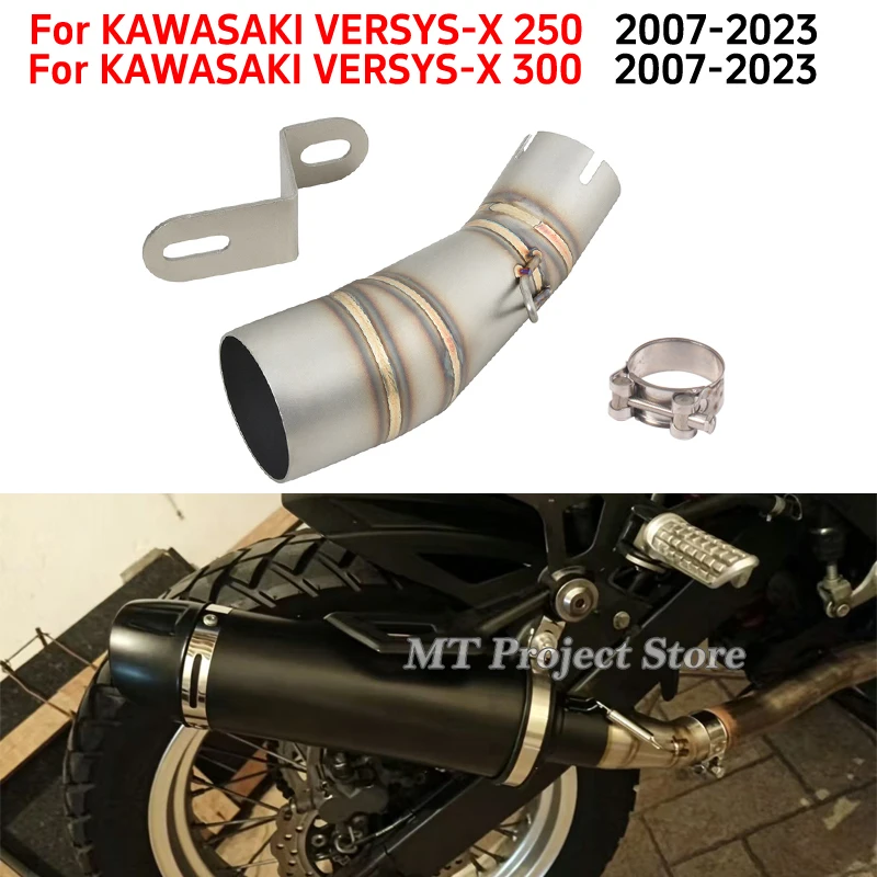 SSlip On For KAWASAKI VERSYS-X 250 VERSYS-X 300 VERSYS-X300 2017 - 2023 Motorcycle Exhaust System Escape Stainless Mid Link Pipe