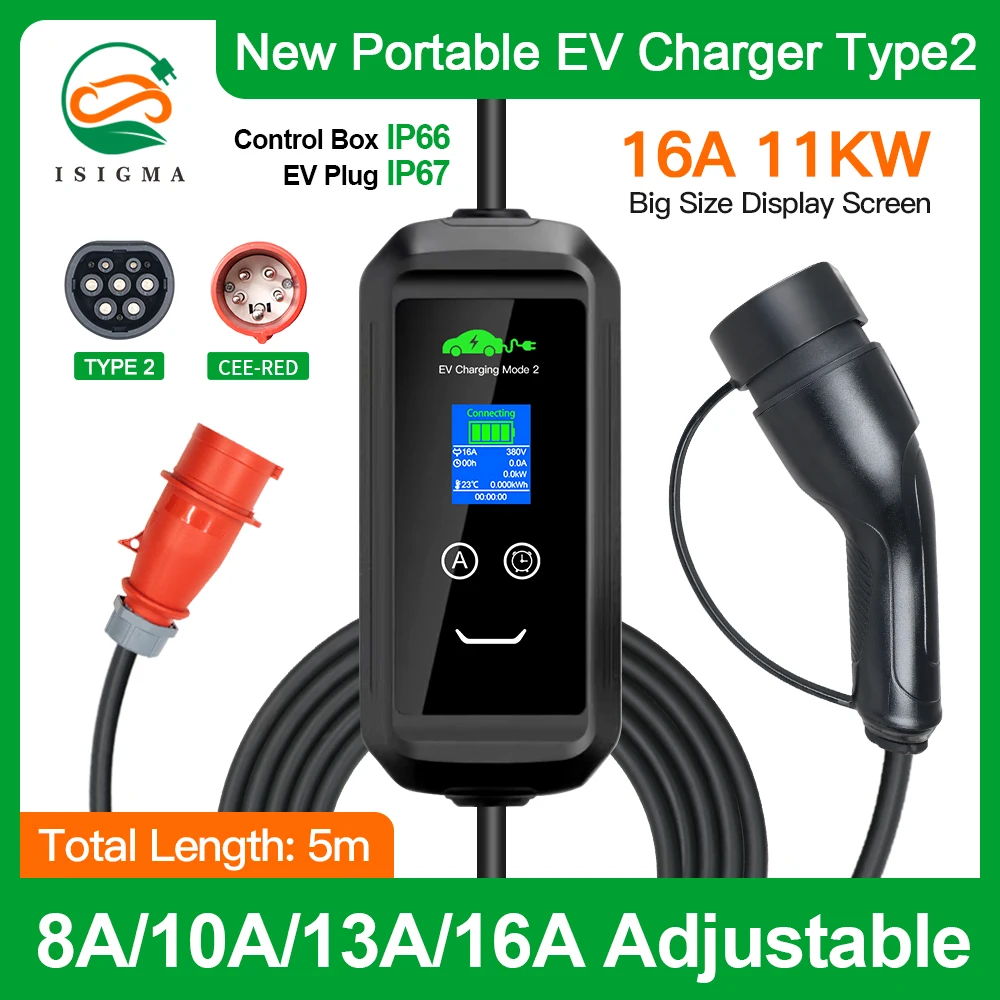 

ISIGMA 11KW 16A Type2 EVSE Charging Box EV Portable Charger Electric Car Charger CEE Plug IEC62196-2 Electric Vehicle Charger