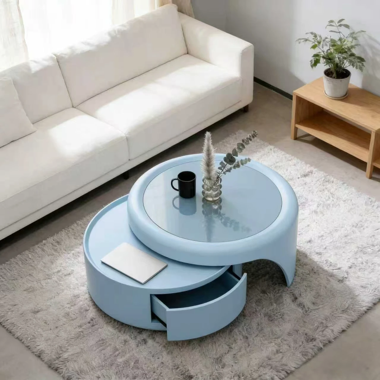# Chic Luxury Coffee Table Set Cream Style Black White Round Mushroom Small Space Minimalist Modern Sleek Living Room Home Use