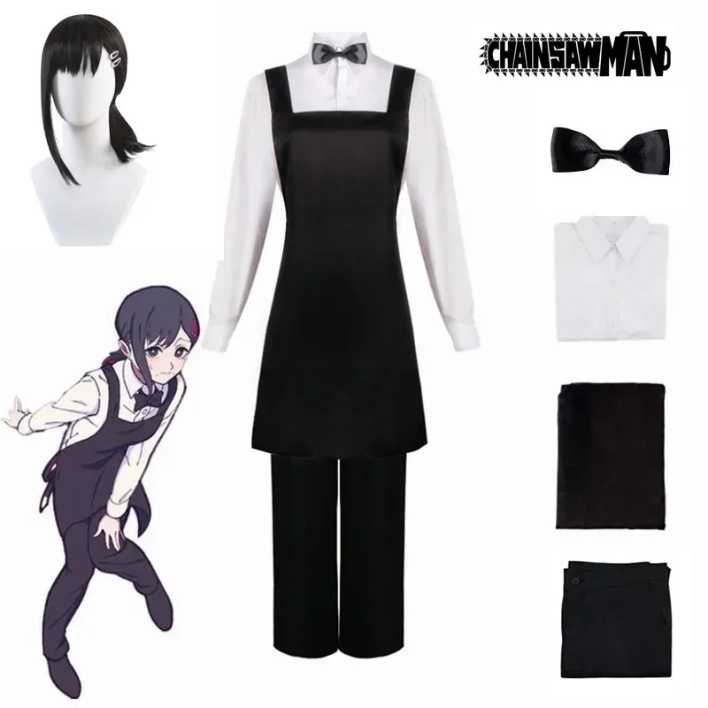 Kobeni Higashiyama Cosplay Costumes Anime Chainsaw Man Season 2 Black Wig   Hairpins Waiter Waitress Uniform Devil Hunter Outfit