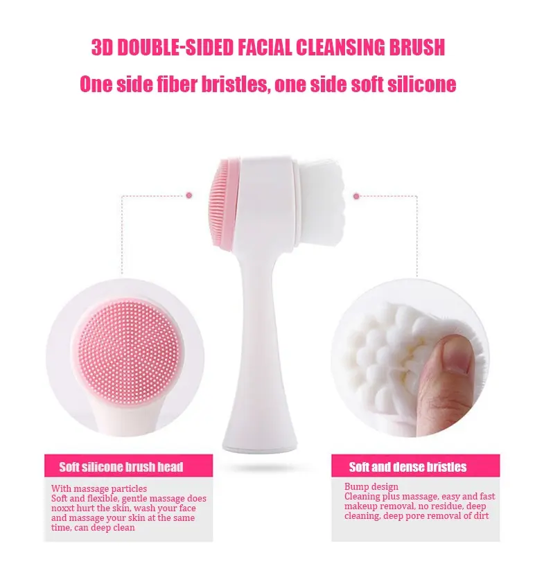 3D Bilateral Silicone Facial Cleanser Manual Massage Facial Brush Soft Bristles Silicone Double Sided Face Brush