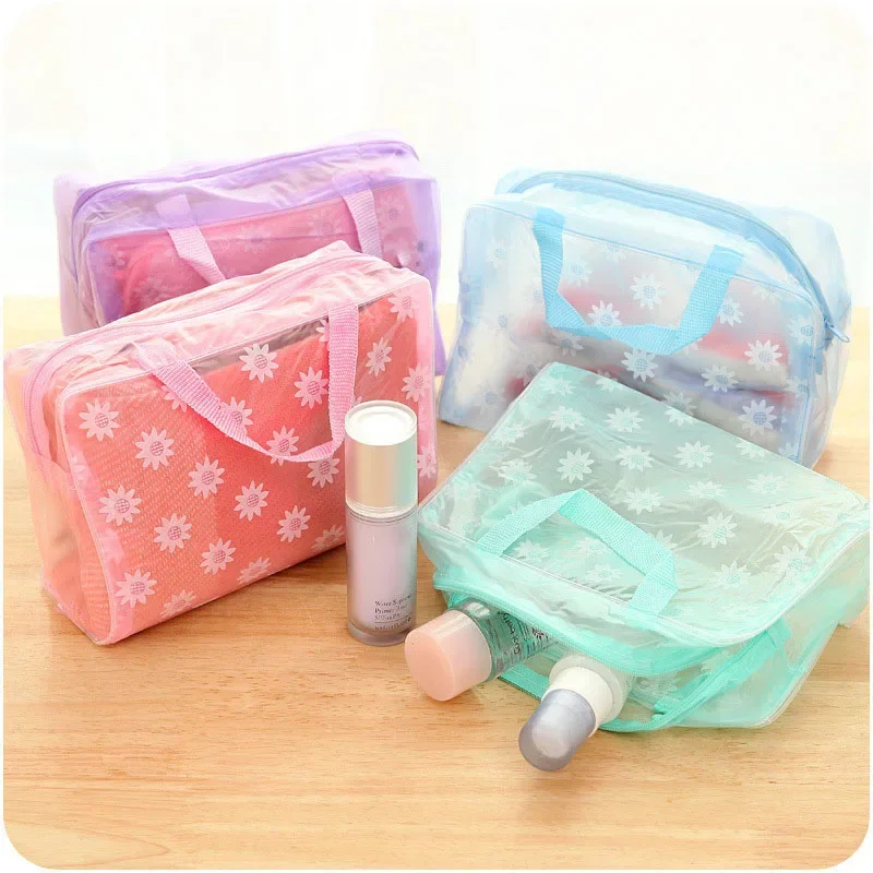 Waterproof PVC Cosmetic Storage Bag for Women Floral Transparent Wash Bag Creative Home Outing Compressed Shower Bag