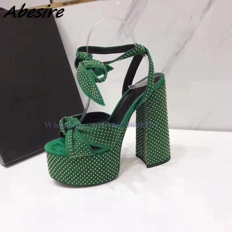 New Ankle Strap Green Sandals Platform Round Toe Thick High Heel Sandals Red Khaki Women Sexy Summer Shoes For Women