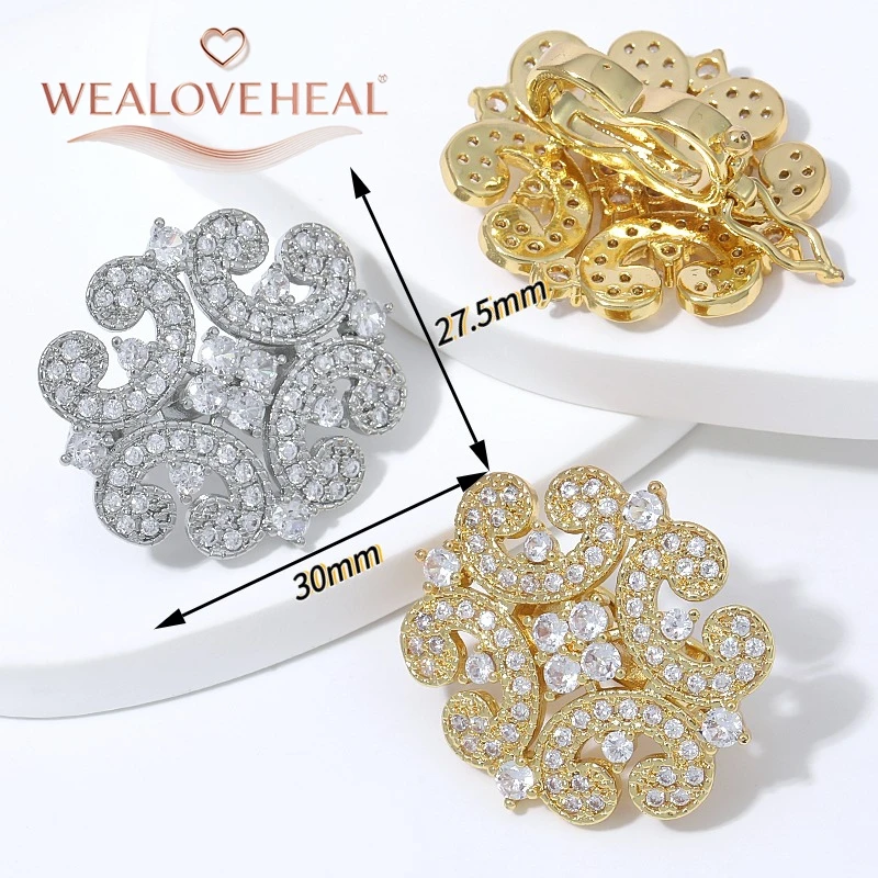 verschluss schmuck, schmuckherstellung zubehör, 18K Vergoldeter Messing-Doppelreihen-Blumen-Scroll-Perlenverschluss, Micro-Pavé-CZ-Blumencluster-Clip für DIY-Halsketten- und Armbandzubehör – Detail 16