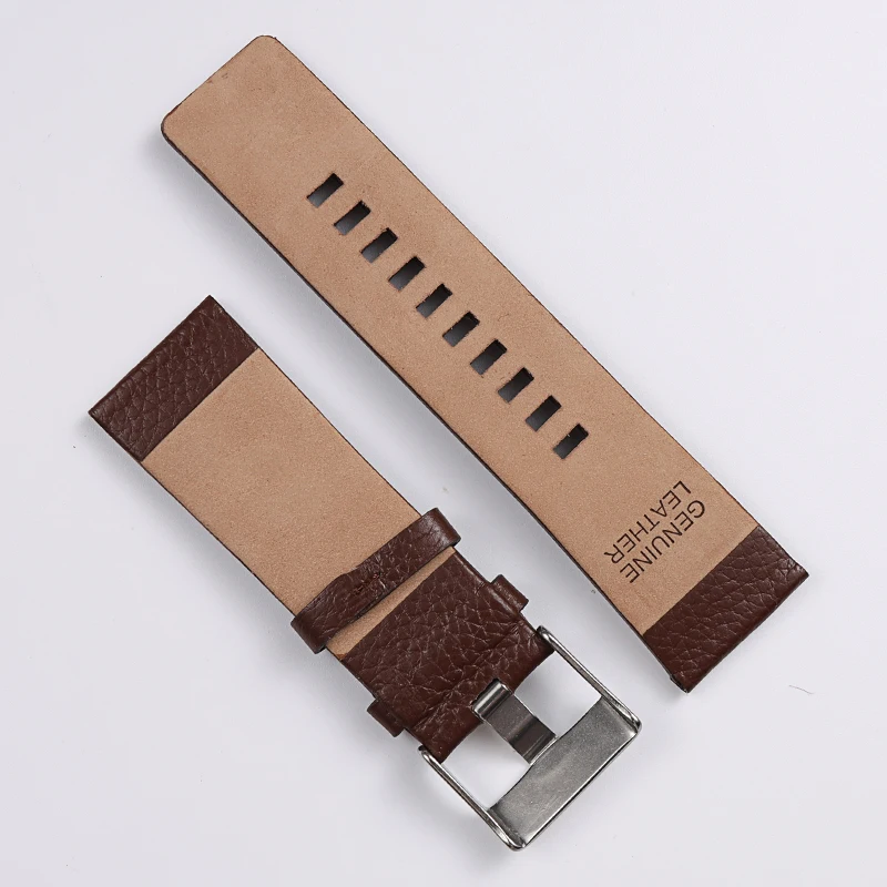 PCAVO Classical 22 24 26 28mm Lychee Texture Genuine Leather Watchband For DIESEL Black White Brown Watch Strap Wrist Bracelet