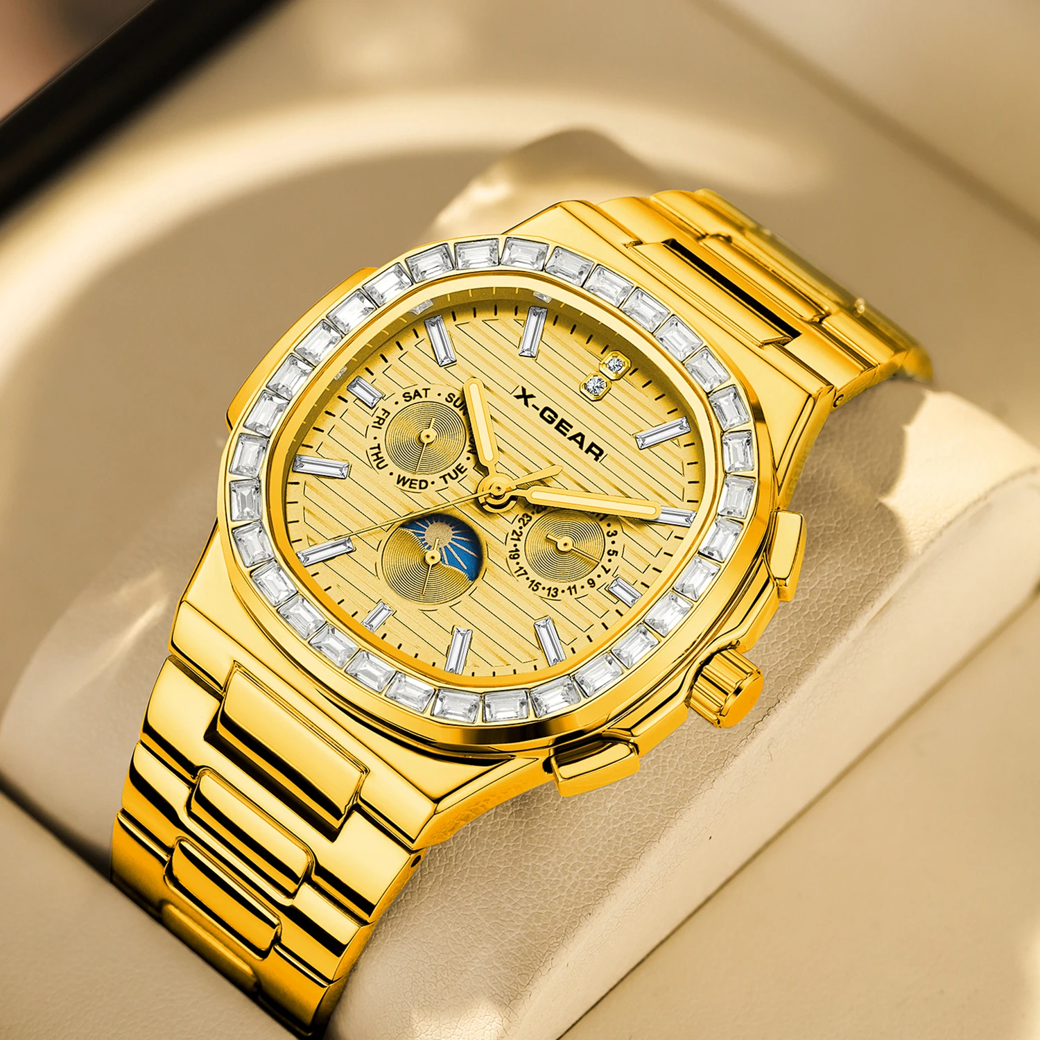 

Fashion Square Men's Mechanical Watch – Luxury Rhinestone Stainless Steel Band Business Wristwatch