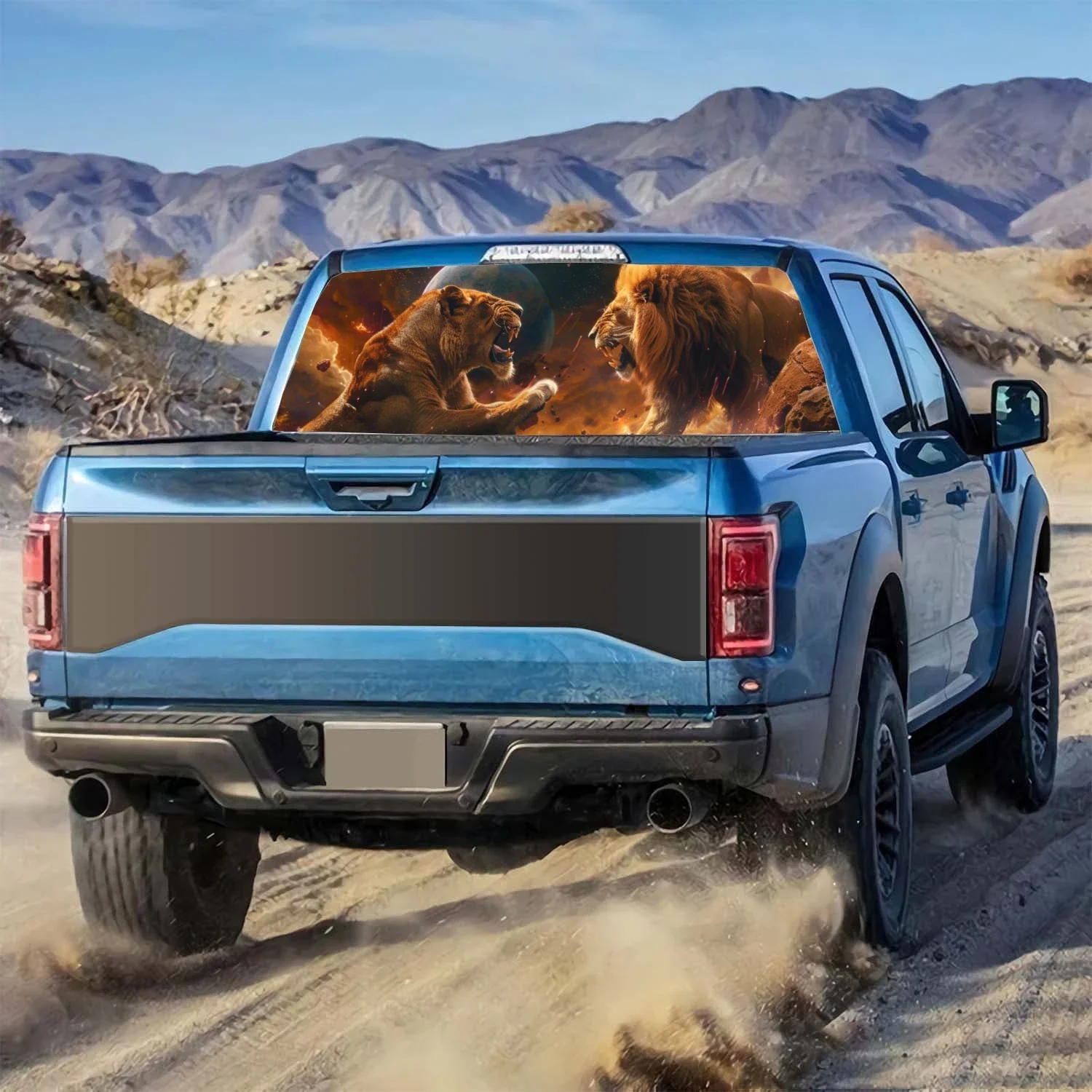 Two Powerful Lions Battle Car Rear Window Decal Fit Pickup,Truck,Car Universal See Through Perforated Back Window Vinyl Sticker