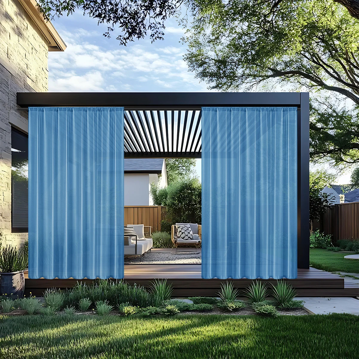Rideau extérieur imperméable moderne 1 pièce, écran de fenêtre solide, rideaux transparents pour vitrine de balcon de terrasse, rideaux d'été