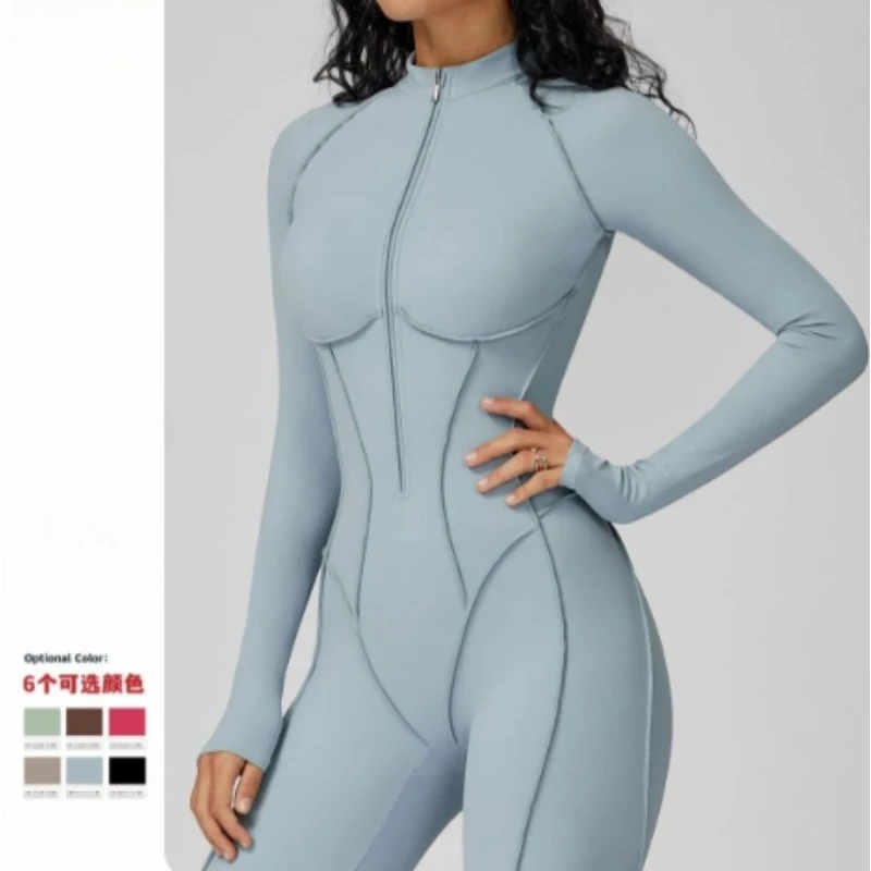 

New Autumn/Winter Women One-piece Seamless Yoga Jumpsuits leggings Long-sleeved Zipper Slim Fit Sports Fitness Outfit Tracksuits