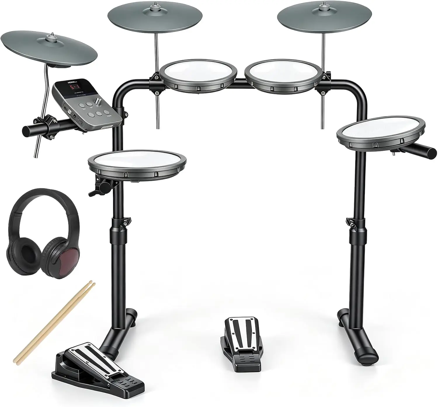 Beginner-Friendly Electronic Drum Kit Featuring 20 Drum Kits, 68 Sound Options, and USB MIDI Connectivity