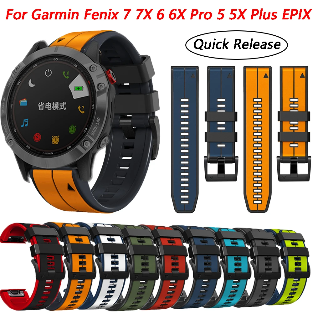 22mm 26mm Silicone Watch Strap For Garmin Fenix 7 7X 6 6X Pro 5 5X Plus EPIX Quick Release Wristband Bracelet Accessories Correa