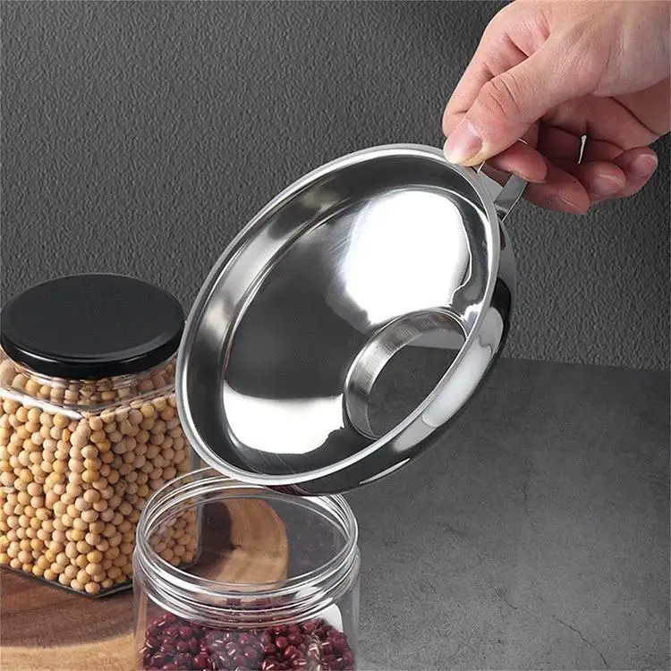 2 Sizes Stainless Steel Wide Mouth Canning Funnel Salad Dressing Liquid Funnel Hopper Filter Kitchen Tools Gadgets