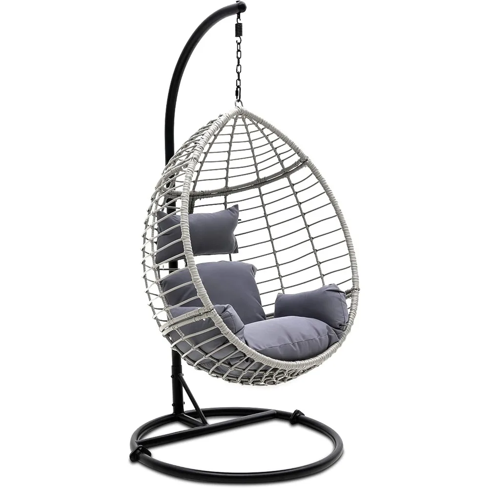 Hanging Egg Chair with Stand,Steel Frame,UV Resistant Washable Cushions for Indoor Outdoor Use, Patio Wicker Rattan Lounge Chair