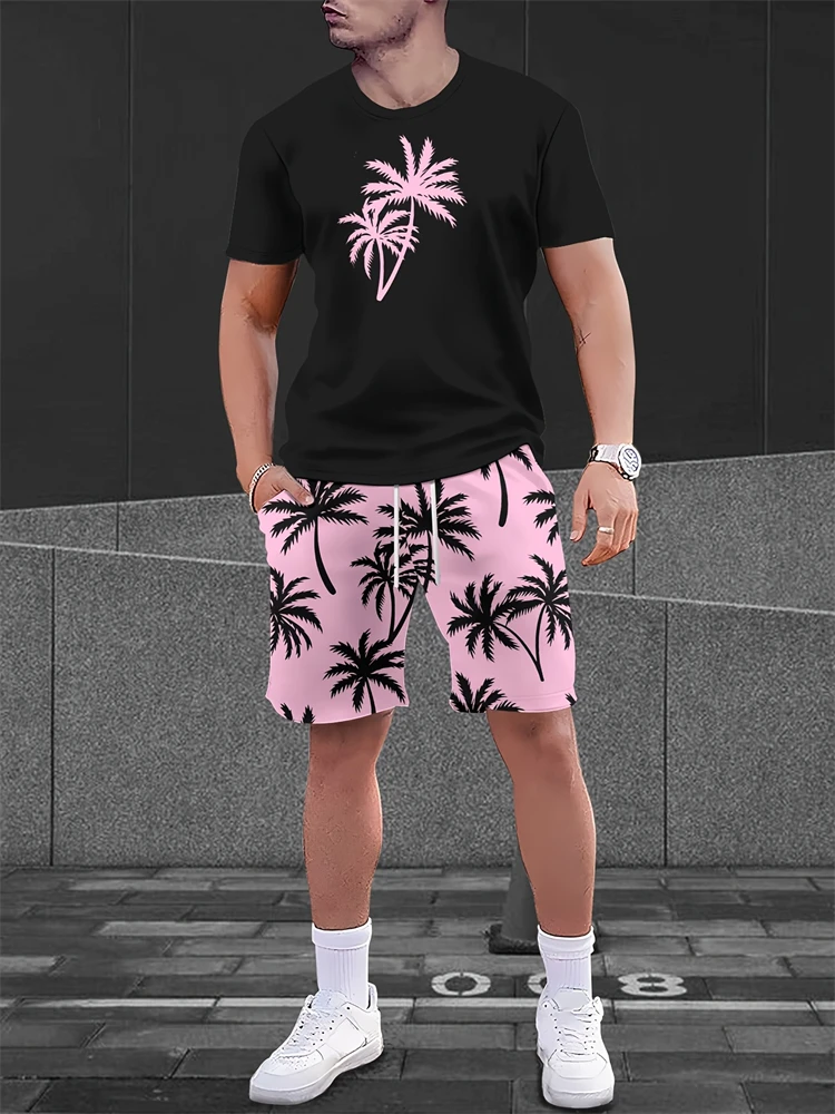 

Summer Men's Fashion Two-piece Round Neck T-shirt And Drawstring Shorts Men Suit Comfortable And Breathable Shorts Loose T-shirt