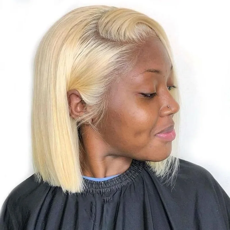 

Blonde 13x4 Transparent Lace Straight Bob Lace Front Wig 613 Human Hair Wigs Short 200 DensityDensity Pre Plucked with Baby Hair