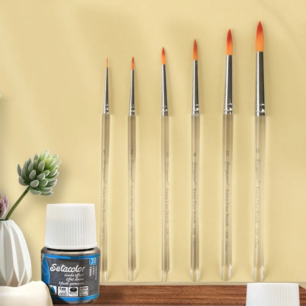 6pcs Soft Hair Painting Brush Set Transparent Handle Smooth Strokes Watercolor Drawing Brushes Oil Acrylic Painting