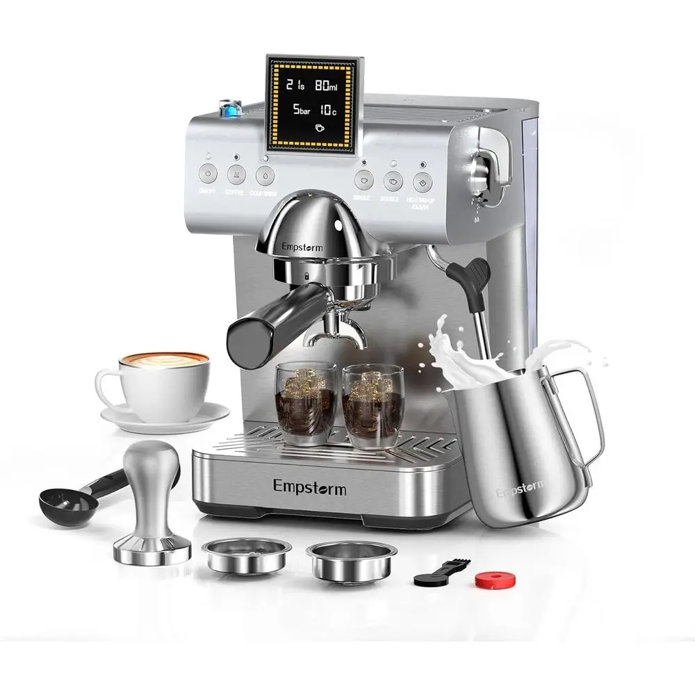 

20 Bar hine with Milk rother Steam, Compact StainlSteel maker with LED Display Cold Brew & Hot Coee Maker, Proional puccino Expr