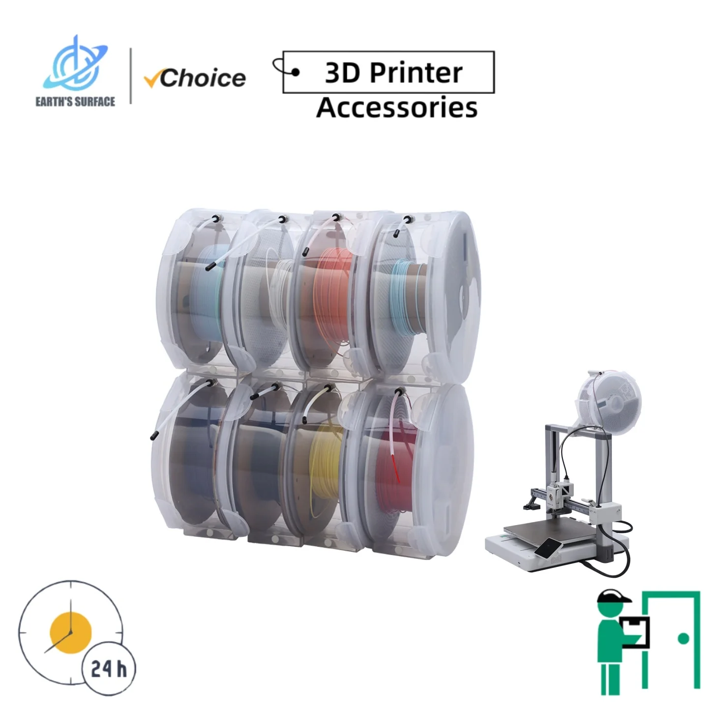 EARTH'S SURFACE Pyłoszczelny pojemnik na filament do drukowania 3D z higrometrem i termometrem, przezroczysty, odporny na wilgoć. — zdjęcie produktu 2