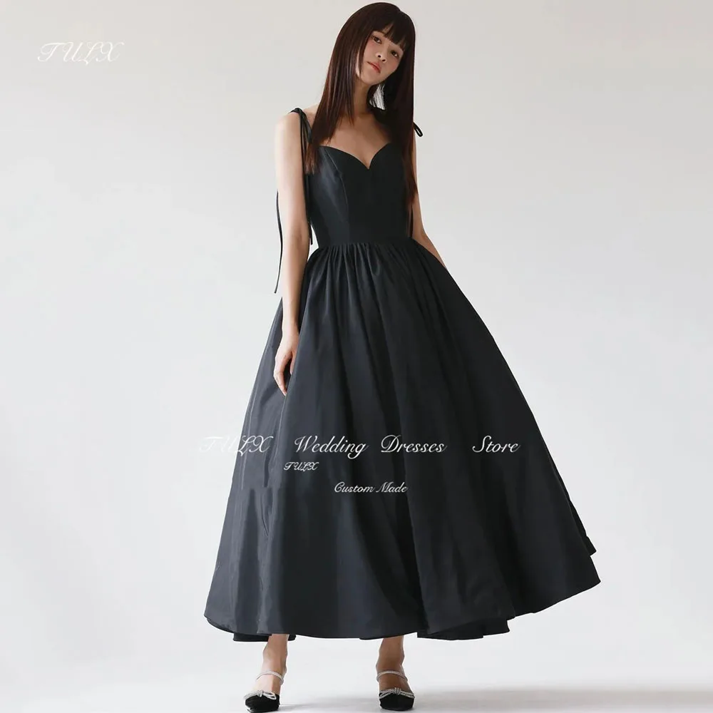 

TULXSimple Sweetheart Evening Party Dresses Taffeta Black Korea Elegant Ankle Length Wedding Women Formal Gowns Event Prom Gowns