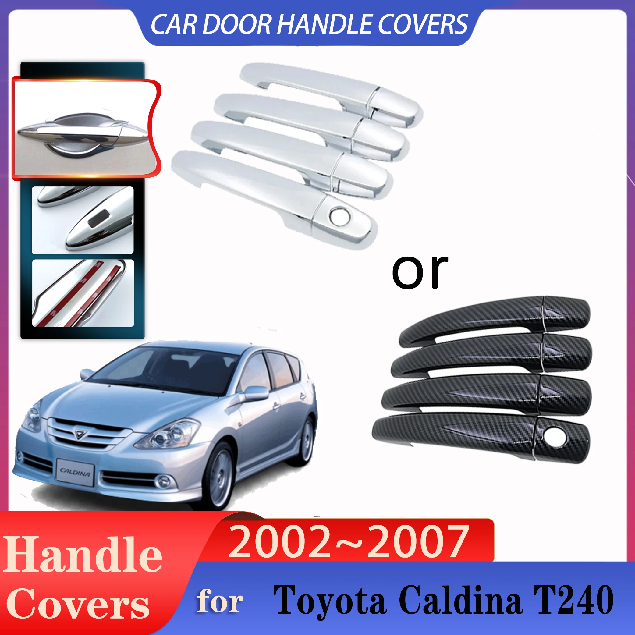 Car Door Handle Covers for Toyota Caldina T240 2002~2007 Car Imitation Carbon Fiber Handles Or Chrome Door Handles Accessories