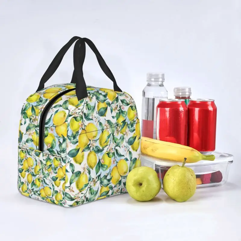 Bolsa de almuerzo con aislamiento de limón para mujer y niño, fiambrera térmica impermeable, contenedor de alimentos, bolsas de mano, fruta Tropical, Verano