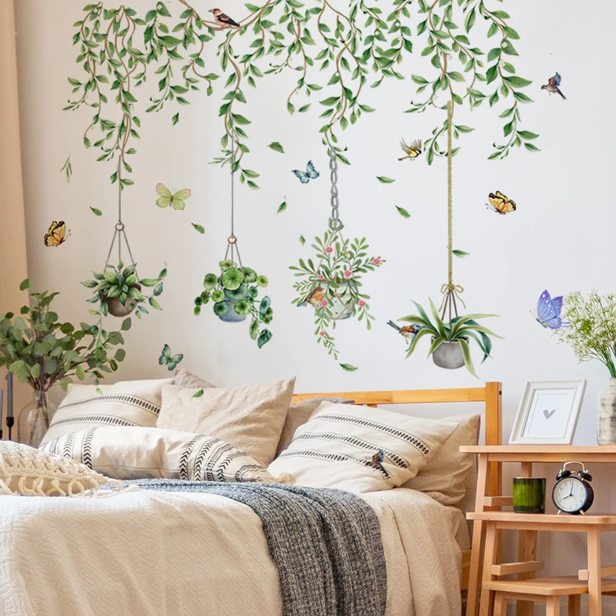 MS2532 Green Plant Vine Potted Plant Butterfly Wall Sticker Living Room Room Decorative papel para empapelar paredes