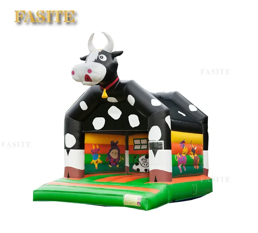 Château Gonflable en PVC de Haute Qualité, Maison Rebondisnoyaux avec Glissière, Jouet Gonflable de Style Vache pour Aire de