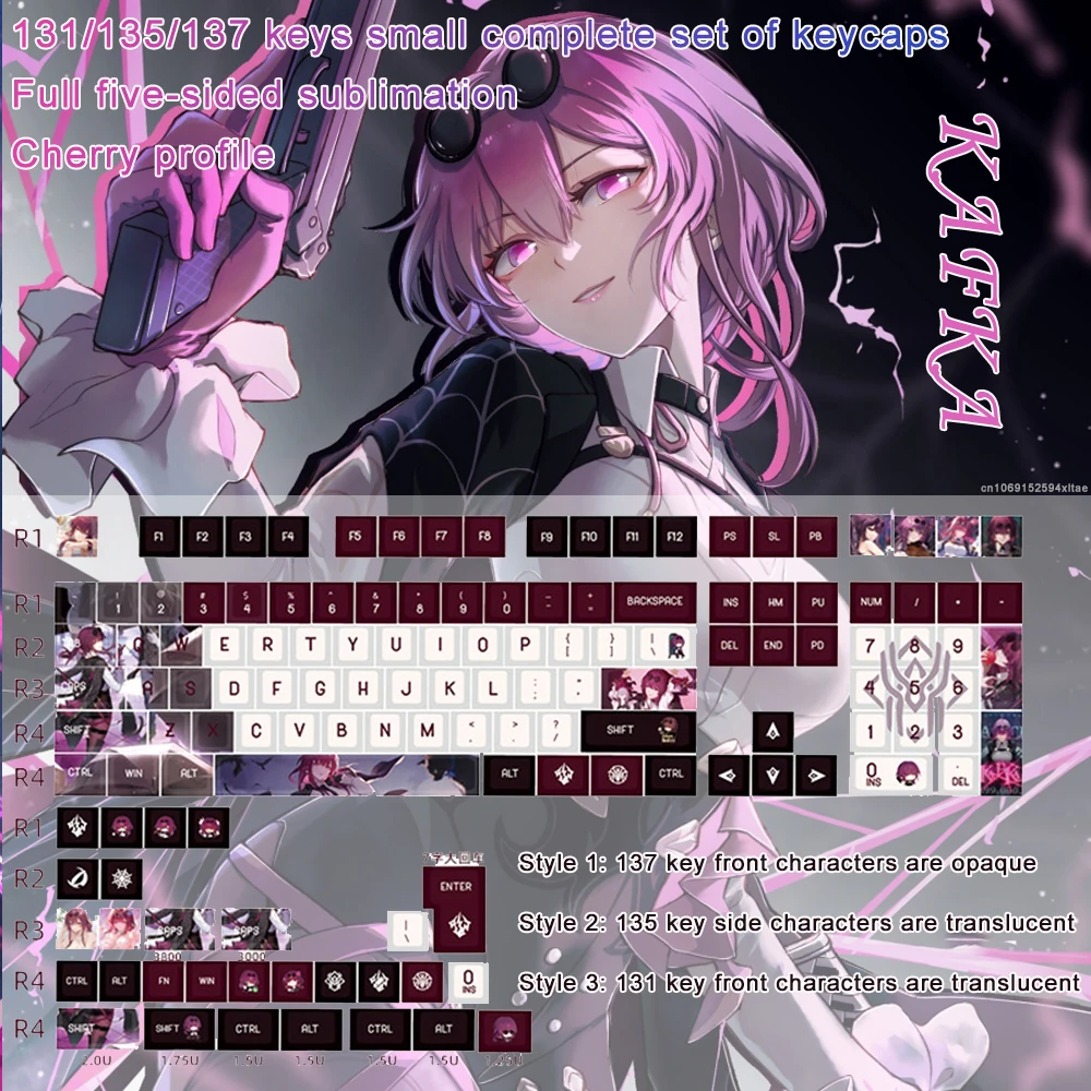 

137 Keys Kafka Keycap Quadratic Element Theme Cherry Profile Honkai Impact 3rd PBT KeyCaps For Mx Switches Mechanical Keyboard