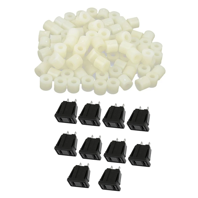 110 Pcs Accessories: 10 Pcs US Type Panel Mounting AC Power Socket Outlet AC 250V 10A & 100 Pcs Plastic Cylinder Spacer Washer