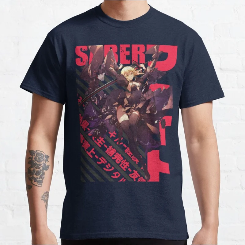 Cute Anime Saber Alte kawaii video game Fate stay night Short-sleeve crewneck T-shirt for men large size Adult Tops S-6xl