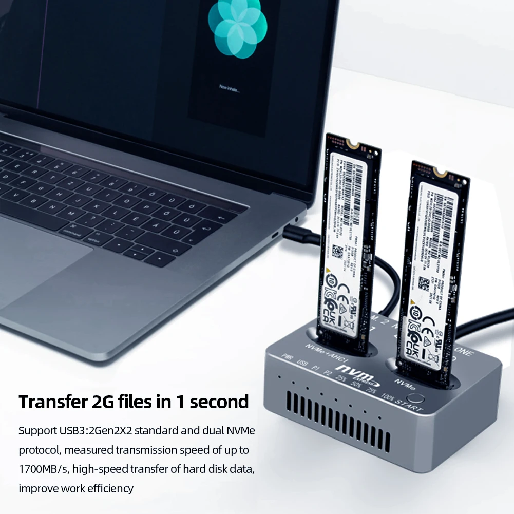 

Dual-Bay M.2 NVME SSD Clone USB3.2 Type C External Hard Disk Box Gen2X 20Gbps M/B M Key M.2 M.3 NVME PCI-E for M2 SSD M Key SSD