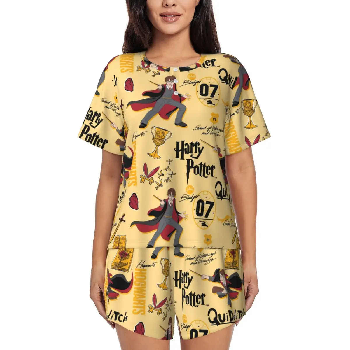 

Custom Harrys Magic Adventure Movies Potters Pajama Sets Womens 2 Piece Short Sleeve Pjs Shorts Sleepwear
